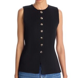 Aqua Black Sleeveless Sweater with Gold Accents